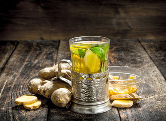 Ginger tea with mint and lemon.