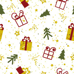vector seamless christmas pattern with christmas trees and gifts