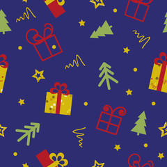 vector seamless christmas pattern with christmas trees and gifts