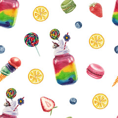 Materiał do szycia Watercolor rainbow smoothie pattern