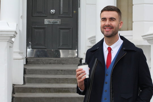 Businessman leaving his household in the morning