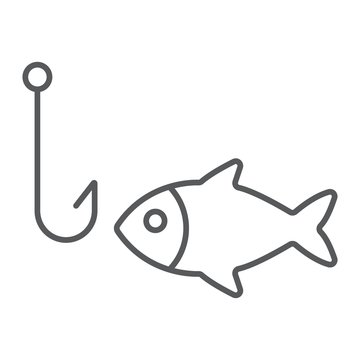 Fishing thin line icon, animal and underwater, hook sign vector graphics, a linear pattern on a white background, eps 10.