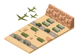 Isometric military army low poly base background