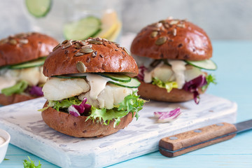 White fish fillet sandwich with tartar sauce