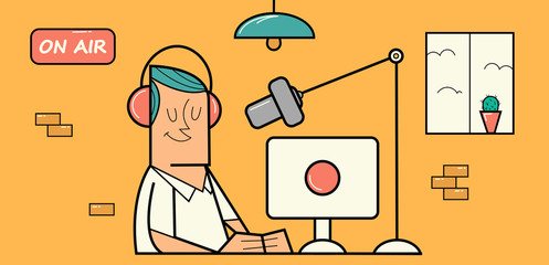 Radio djs on air, vector illustration