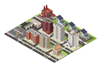 Isometric set of city cityscape vector low poly elements