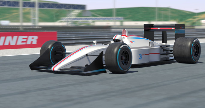 White Racing Car Racing - High Quality 3D Rendering