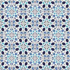 Vector seamless pattern, based on traditional wall and floor tiles Mediterranean style.