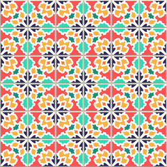 Colorful Vector seamless pattern, based on traditional wall and floor tiles Mediterranean style.