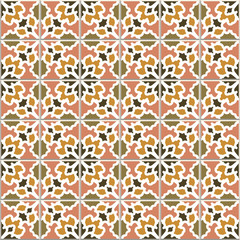 Vector seamless pattern, based on traditional wall and floor tiles Mediterranean style.