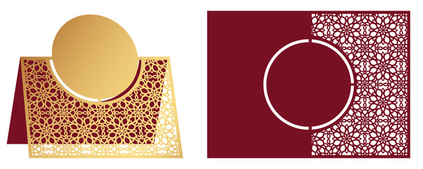 Laser cut ornamental vector template. Freestanding table Number, Name, Place, Wedding seats card, Table guests or dining table card, Escort card.