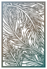Vector Laser cut panel. Abstract Pattern with feathers template for decorative panel. Template for interior design, layouts wedding invitations, gritting cards, envelopes, decorative art objects etc.  - 198966528