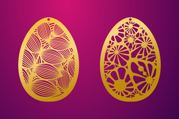 Laser Cut Happy Easter Egg. Vector stencil ornamental Easter egg with carved openwork naturel pattern. Stock vector