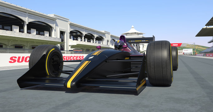 Racing Car Winning The Race - High Quality 3D Rendering With Camera Depth Of Field