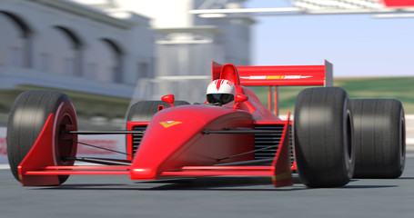 Naklejka premium Red Racing Car Getting Ready For Racing With Depth Of Field - High Quality 3D Rendering With Environment