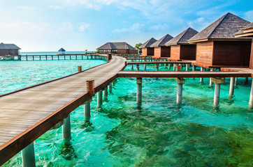 Over water bungalows on a tropical island, Maldives © A.Jedynak