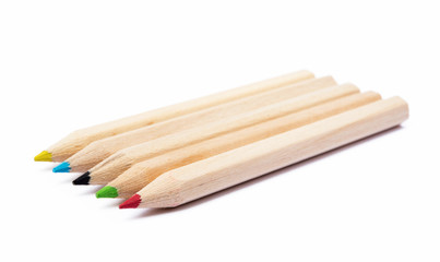 Obraz premium Wooden colorful ordinary pencils isolated on a white background 