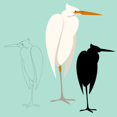 heron bird vector illustration front view flat style silhouette