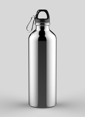 Aluminium Shiny sipper bottle for mockup and template design. 3d render illustration.