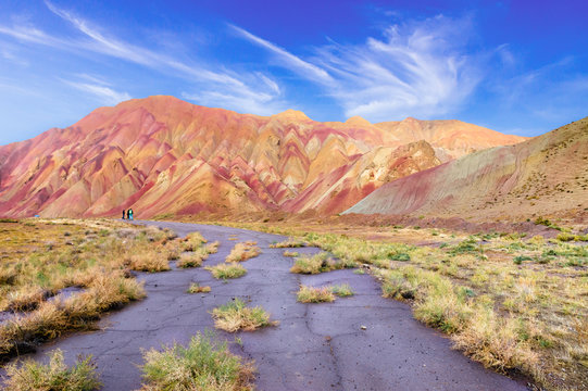 The most beautiful colorful mountain and spectacular blue sky in Tabriz Iran.Similar colourful mountains in China and Peru.