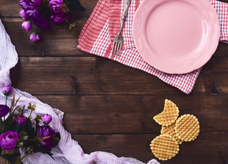 Breakfast background on rustic background