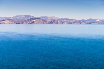 Greek coastline on sunny day