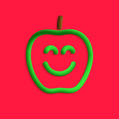 Plastic apple with smile in 3d style