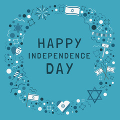 Frame with Israel Independence Day holiday flat design icons with text in english