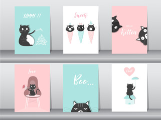
Set of cute animals poster,template,cards,cats,sweets,dessert, cartoons,summer,cute vectors,Vector illustrations
