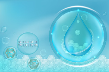 Blue collagen Serum drop, cosmetic advertising background ready to use, luxury skin care ad, illustration vector.