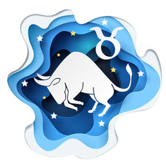 Paper art of bull to Taurus of zodiac