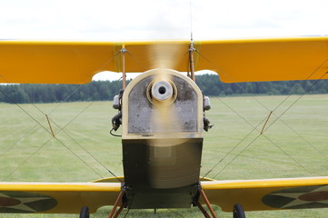 Curtiss biplane warming the engine before take-off