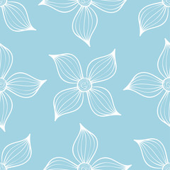 White floral seamless pattern on blue background