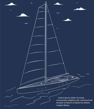 Yacht race poster design with sail boat sketch