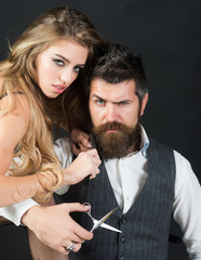 Couple make haircut, love relations.