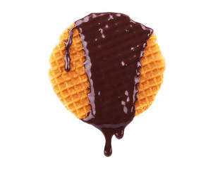 Waffles pour chocolate on a white background