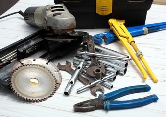 Collection of old tools for repair of household equipment and sanitary ware.