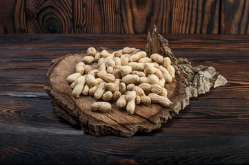 peanuts on wood background