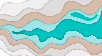 Paper art cartoon abstract waves in realistic trendy craft style. Modern origami design template. Concept inspiration or idea for your projects. Vector illustration.