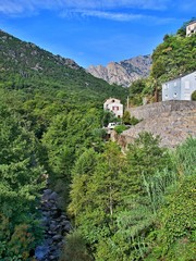 Corsica-a view of the Corte and river Restonica