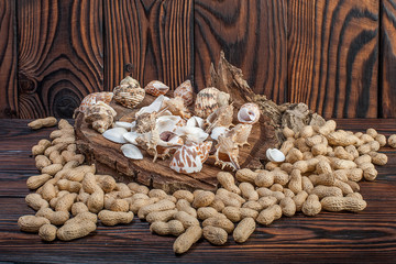 peanuts on wood background