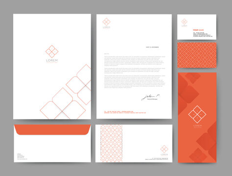 Branding identity template corporate company design orange color, Set for business hotel, resort, spa, luxury premium logo, vector illustration