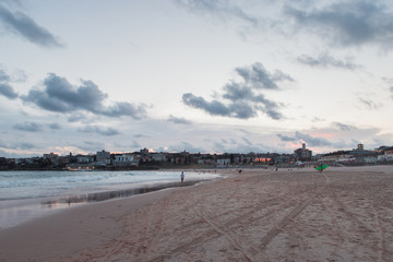 Bondi Beach view after the sunset with cloudy sky.