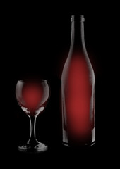 Artistic illustration of red wine on black background