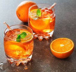 orange cocktail with ice