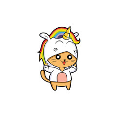 the cat is wearing a unicorn jacket