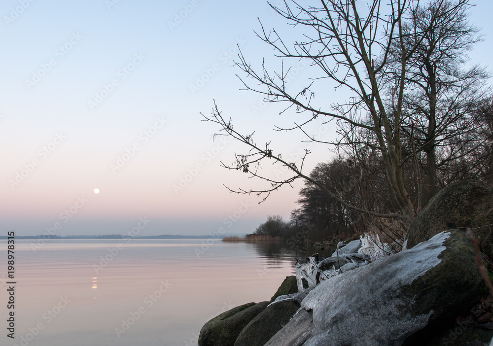 Wall mural panorama, footbridge, and quiet scene on the lake in the north, germany