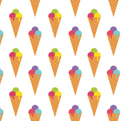 Ice cream cone seamless pattern background. Realistic. Different colors. For print and web.