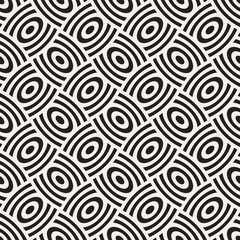 Vector geometric seamless pattern with curved shapes grid. Abstract monochrome rounded lattice texture. Modern textile background design