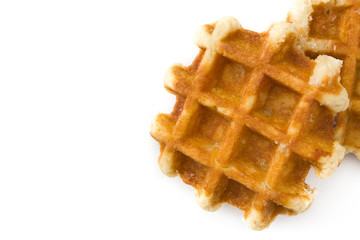 Belgian waffles isolated on white background.Top view. Copyspace

